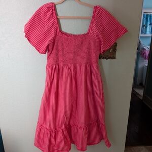 Draper James Pink Striped Smocked Dress